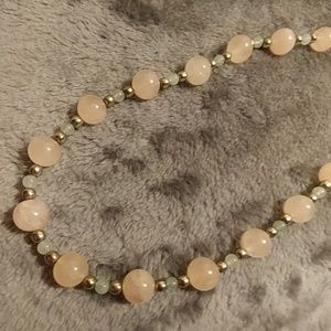 17" Pink & Green Quartz with Silver Metal Beads Ne